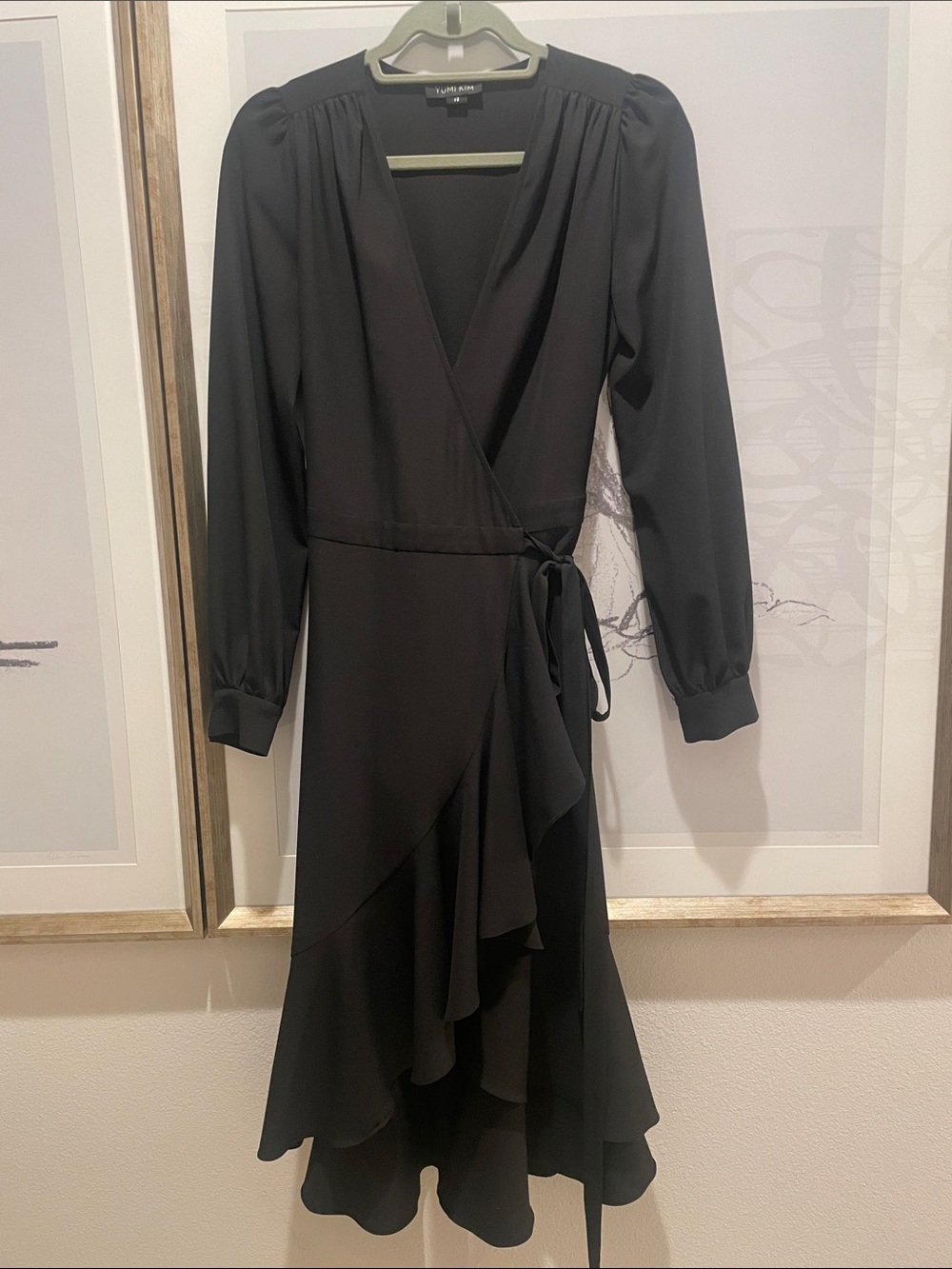 Yumi Kim Black Long Sleeve Wrap Midi Dress